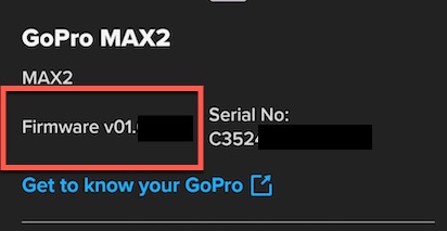 MAX2：カメラのファームウェアバージョンの確認方法