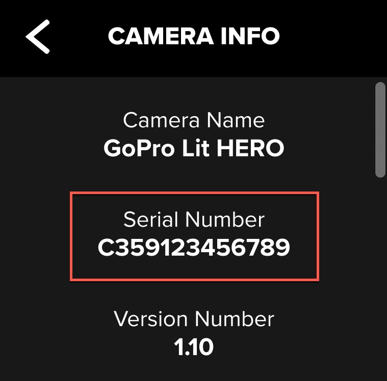 LIT HERO：カメラのシリアル番号を確認する方法