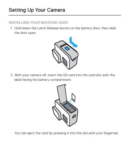 HERO7 カメラの SD カード スロットの位置