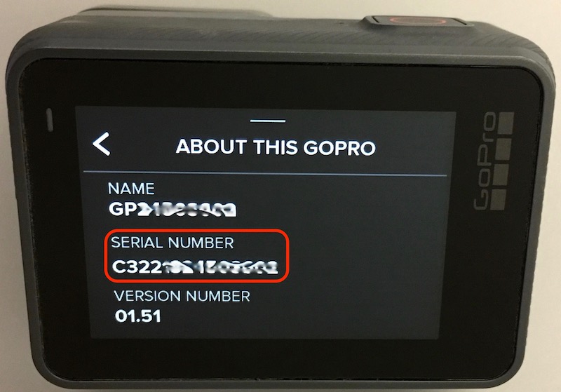 HERO 確認用 GoProシリアル番号の確認方法