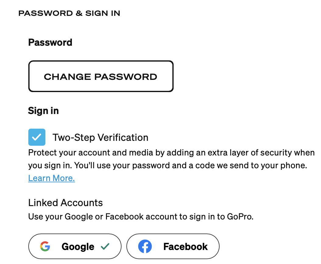 Account GoPro: Verifica in due passaggi