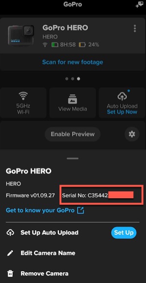 HERO (2024)：シリアル番号の確認方法